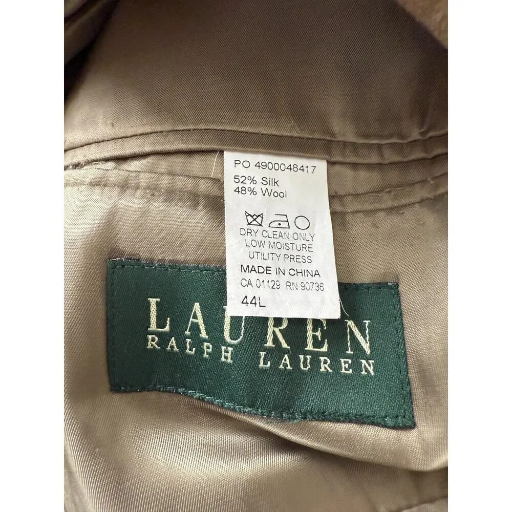Lauren Ralph Lauren Size 44L Wool Silk Blend Career Blazer Jacket‎ Beige Notched